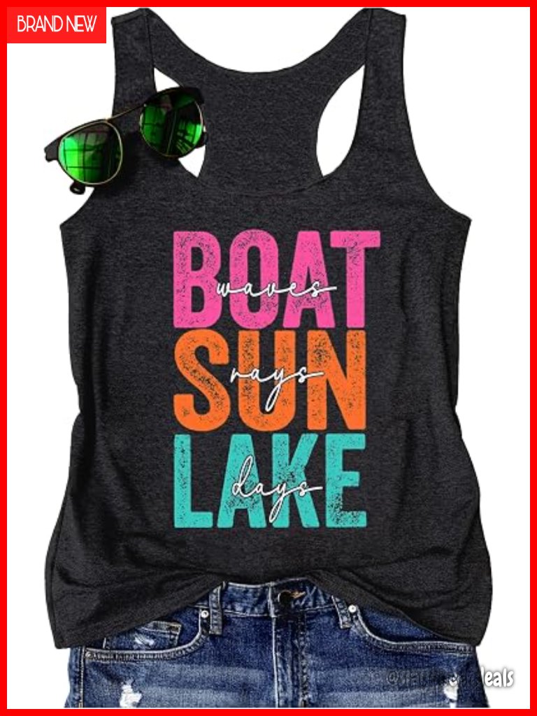 Racerback Tank Top Women Funny Lake Vacation Graphic Workout Camis